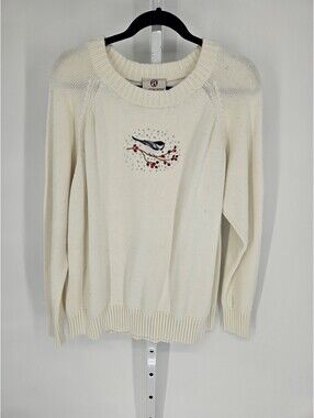 Artisans Womens Bird Embroidered Rhinestone Long Sleeve White Sweater Size XXL